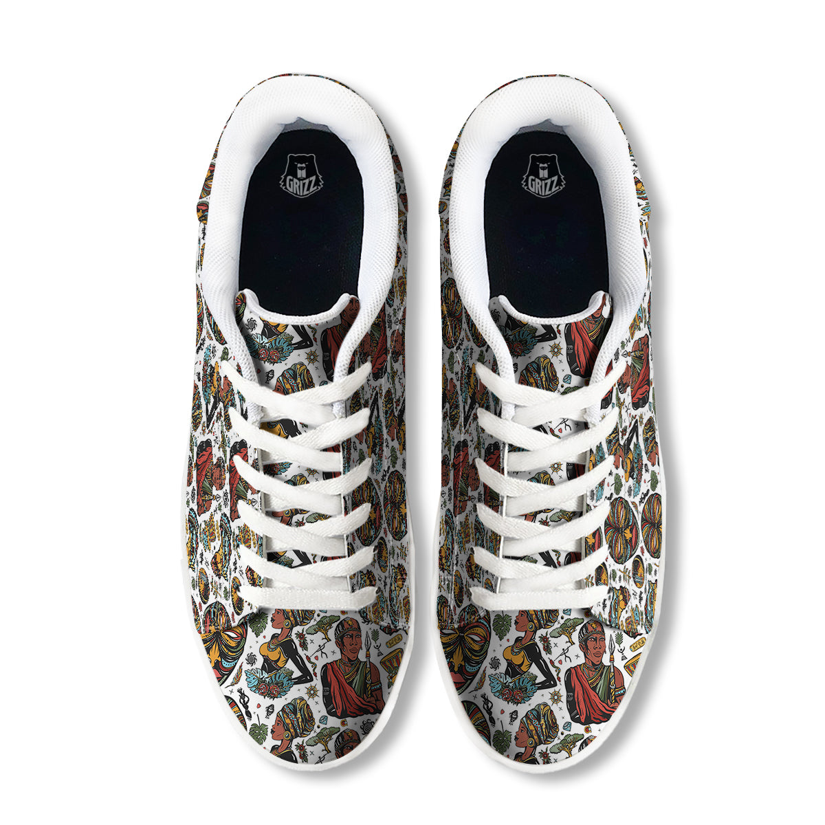 Ethnic Afro African Print Pattern White Low Top Sneakers-grizzshop