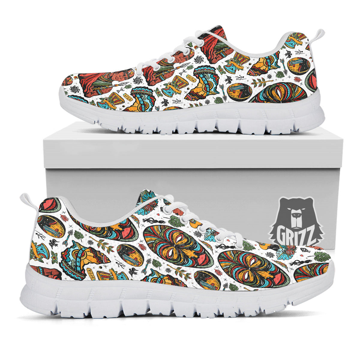 Ethnic Afro African Print Pattern White Sneaker-grizzshop