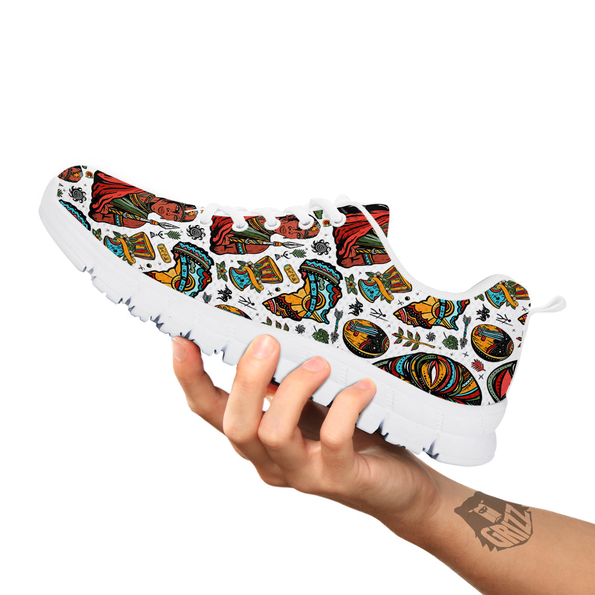 Ethnic Afro African Print Pattern White Sneaker-grizzshop