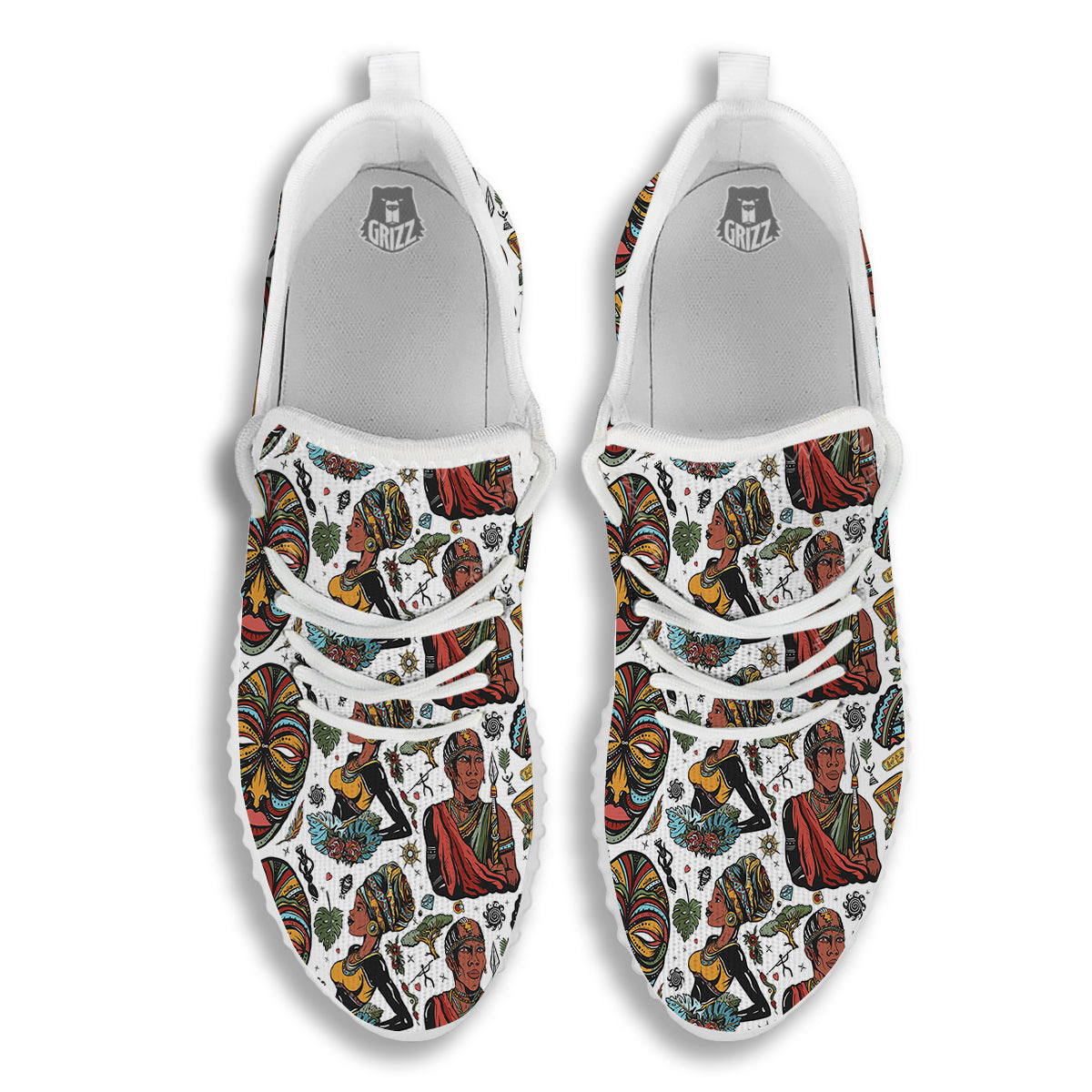 Ethnic Afro African Print Pattern White Walking Shoes-grizzshop