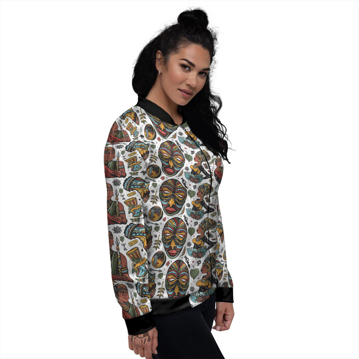 Ethnic Afro African Print Pattern Women's Bomber Jacket-grizzshop
