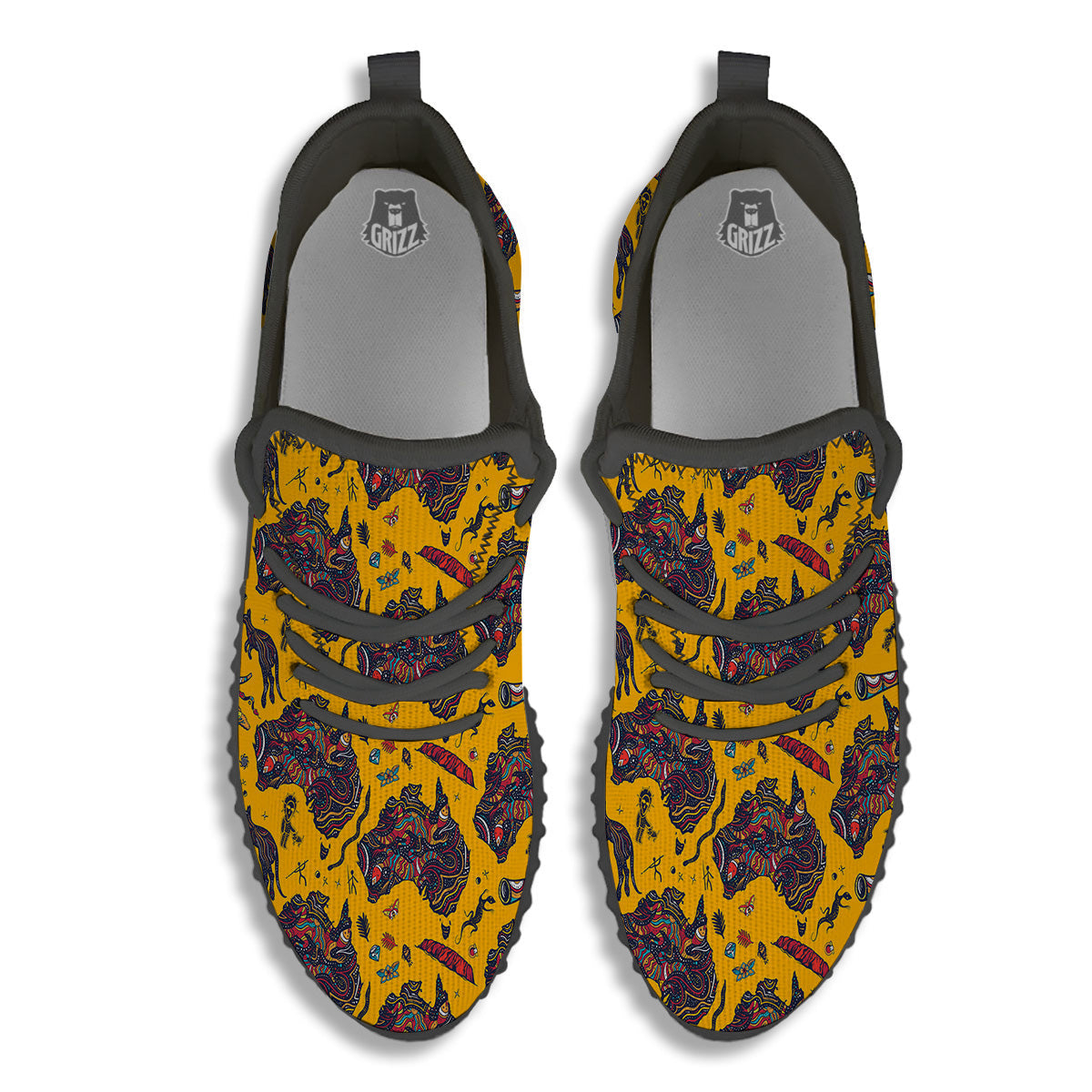 Ethnic Australian Map Tattoo Print Pattern Black Walking Shoes-grizzshop