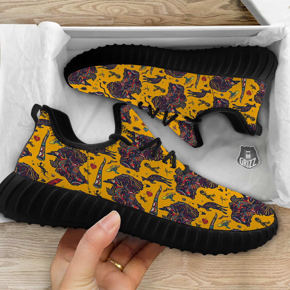 Ethnic Australian Map Tattoo Print Pattern Black Walking Shoes-grizzshop