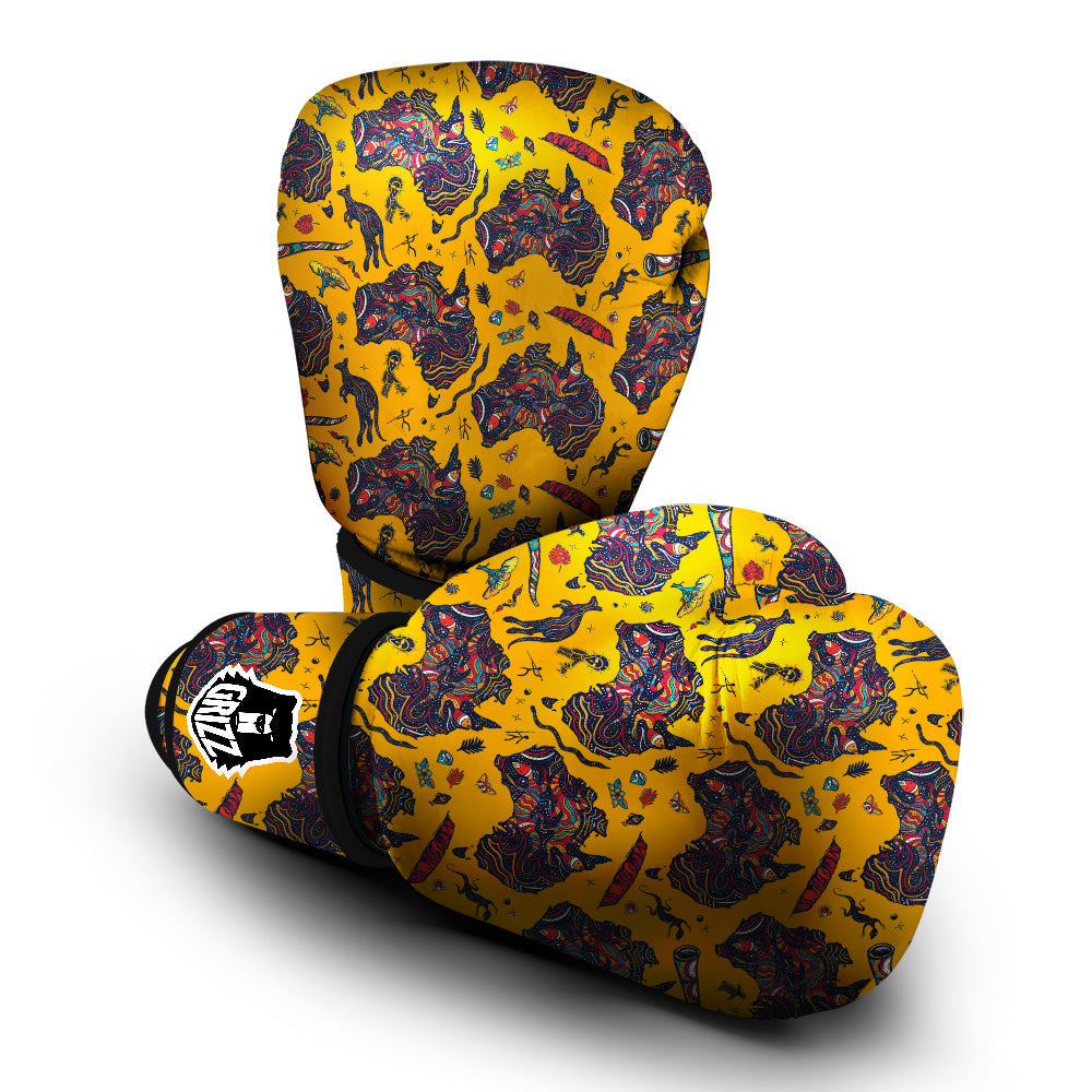 Ethnic Australian Map Tattoo Print Pattern Boxing Gloves-grizzshop
