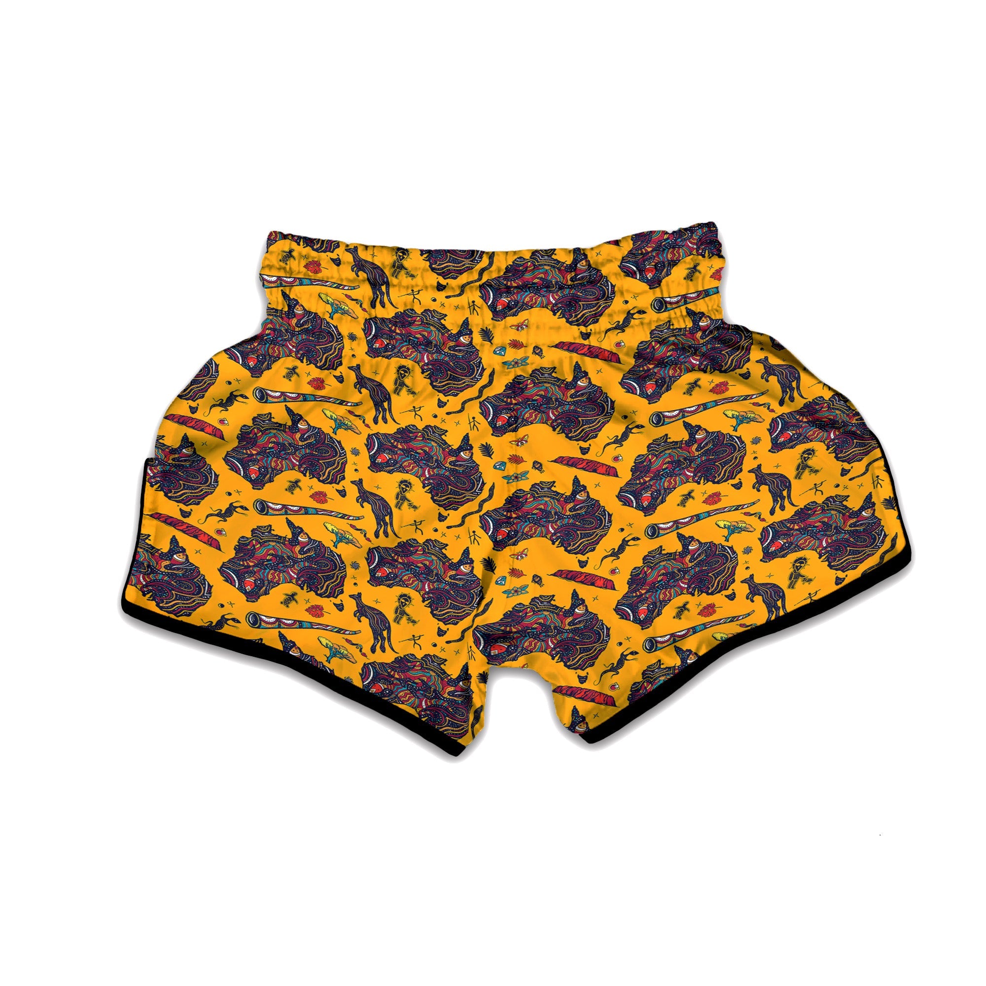 Ethnic Australian Map Tattoo Print Pattern Muay Thai Boxing Shorts-grizzshop