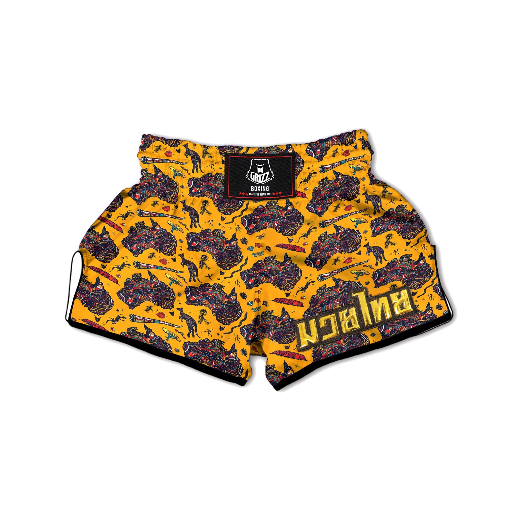 Ethnic Australian Map Tattoo Print Pattern Muay Thai Boxing Shorts-grizzshop