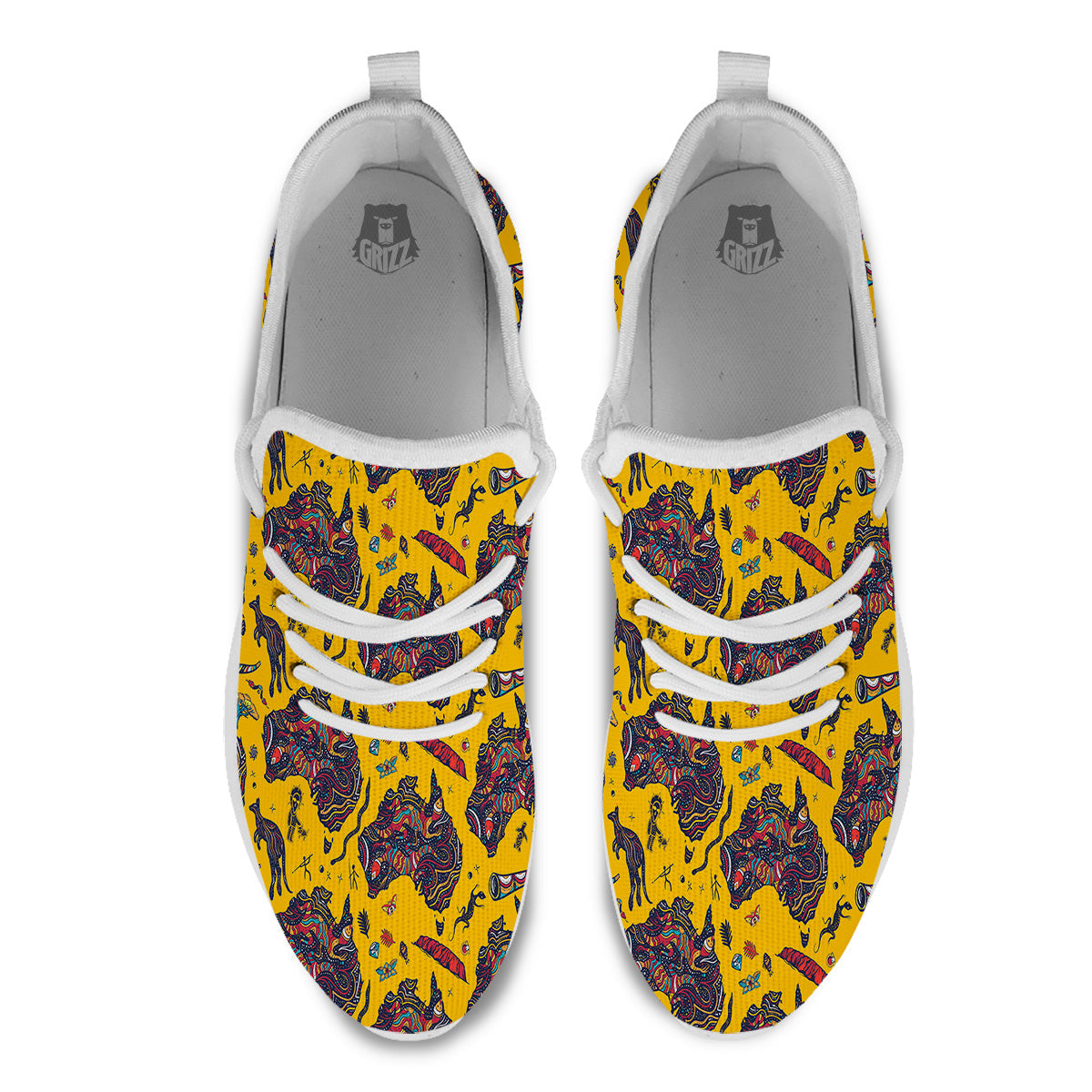 Ethnic Australian Map Tattoo Print Pattern White Athletic Shoes-grizzshop