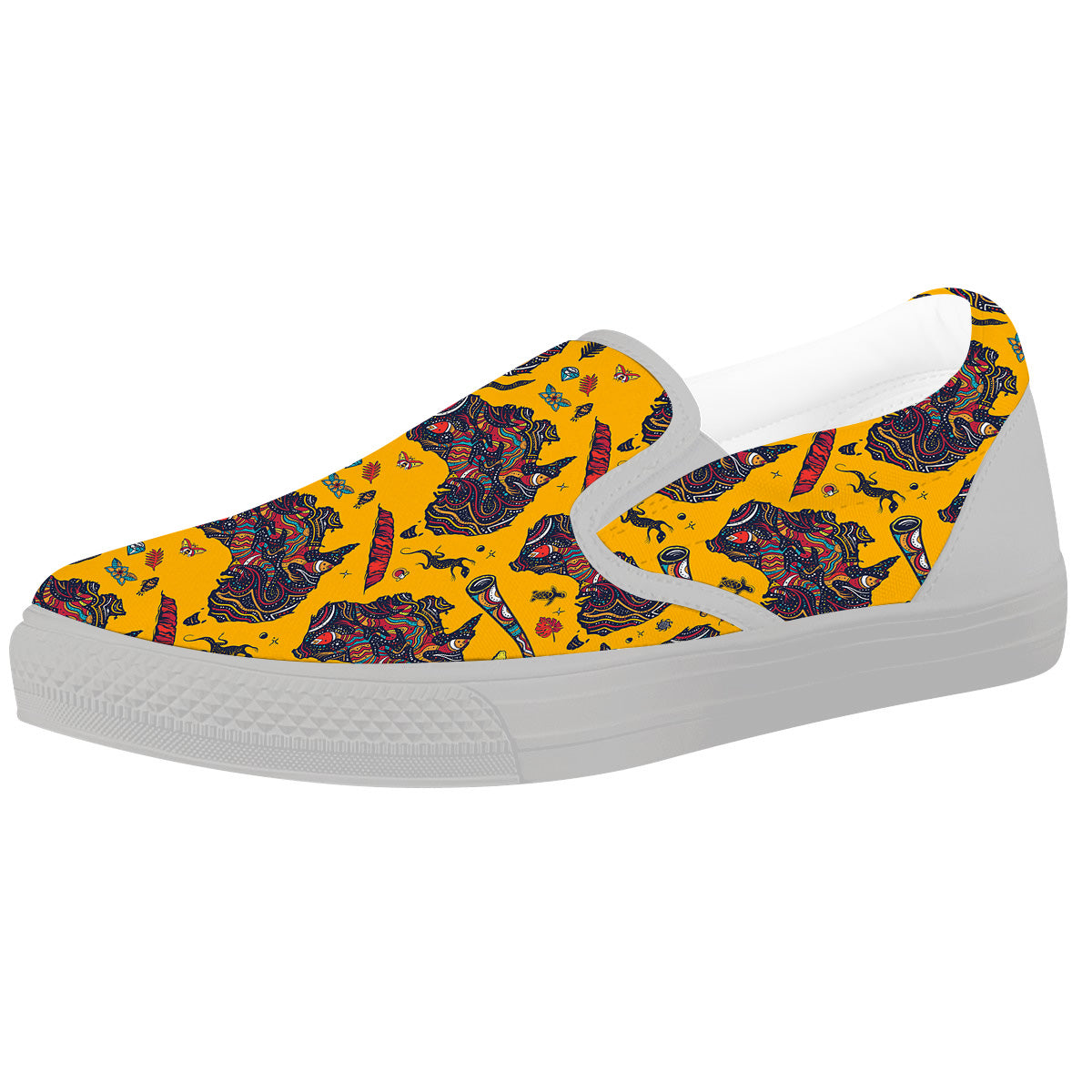 Ethnic Australian Map Tattoo Print Pattern White Slip On Shoes-grizzshop