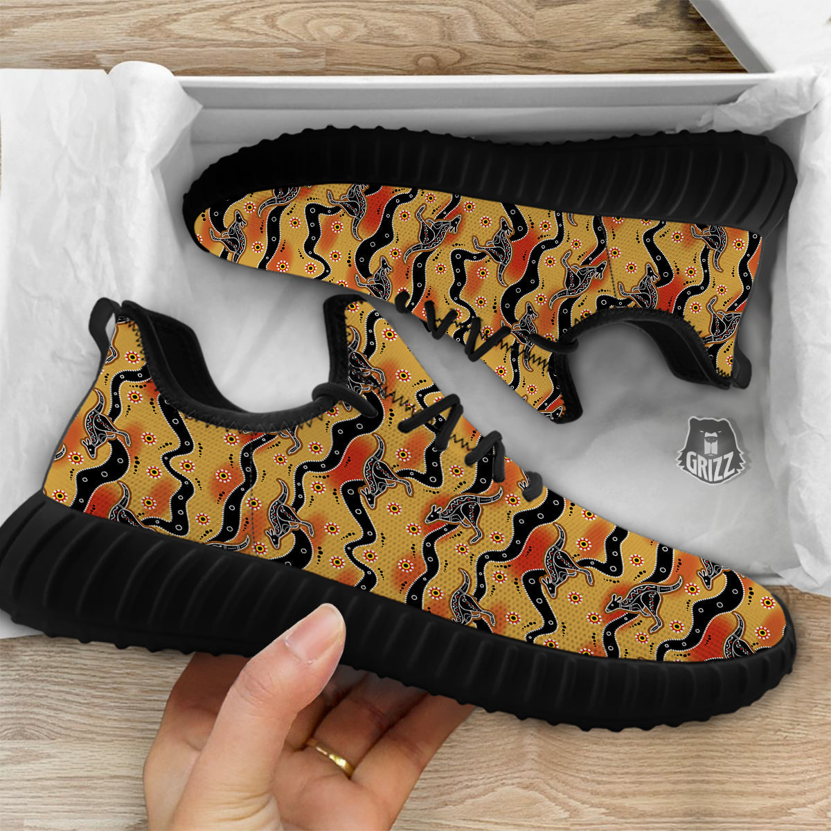 Ethnic Australian Print Pattern Black Walking Shoes-grizzshop