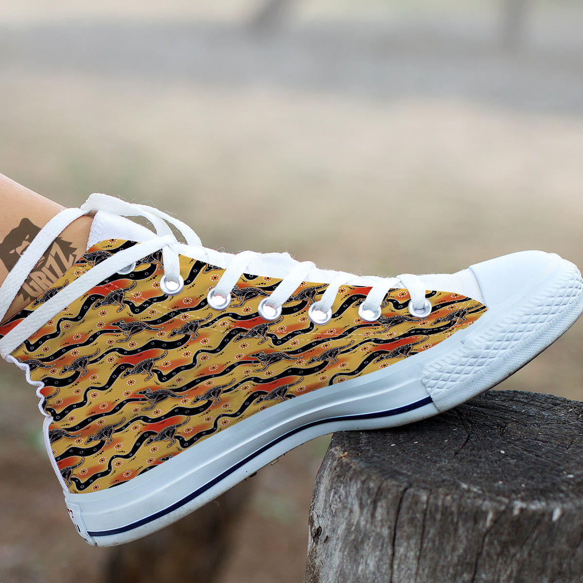 Ethnic Australian Print Pattern White High Top Shoes-grizzshop