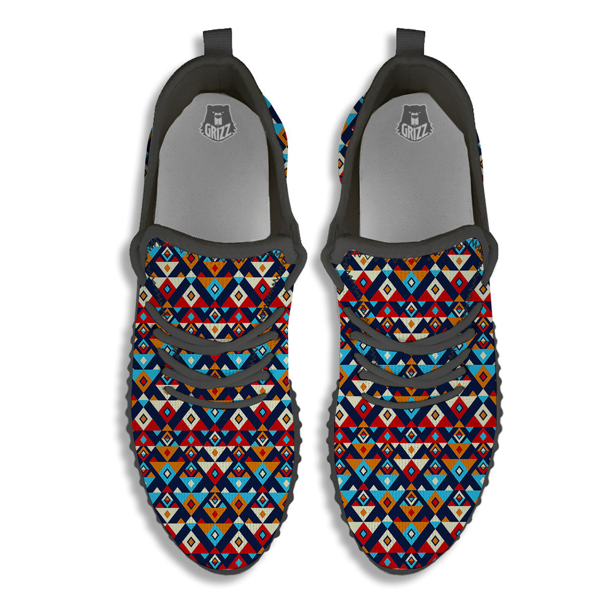 Ethnic Boho Colorful Print Pattern Black Walking Shoes-grizzshop