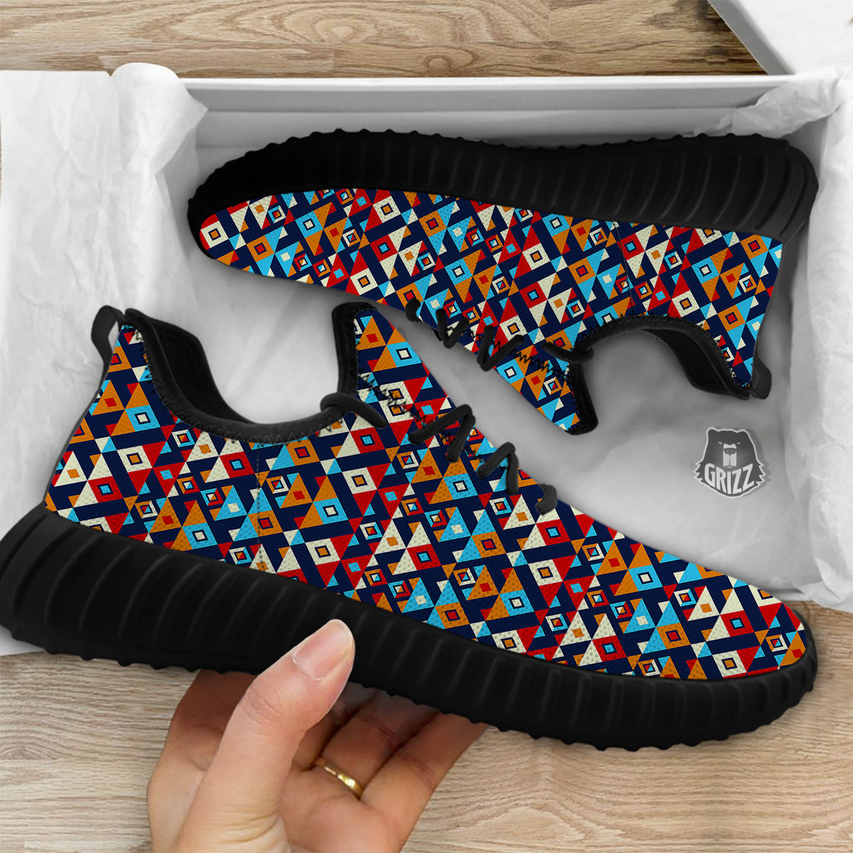 Ethnic Boho Colorful Print Pattern Black Walking Shoes-grizzshop