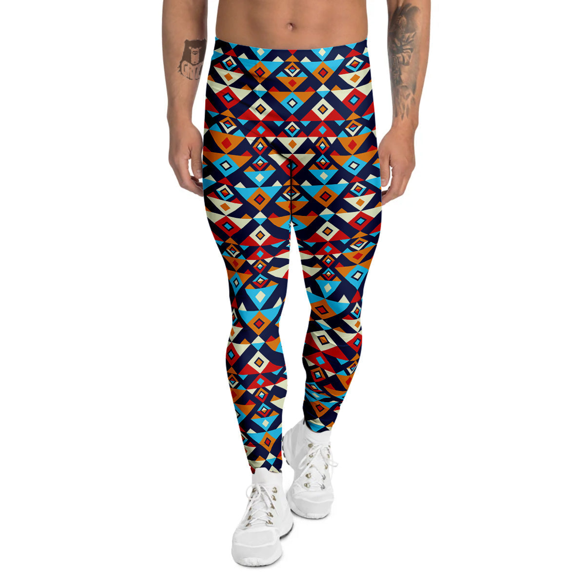 Ethnic Boho Colorful Print Pattern Men's Leggings-grizzshop