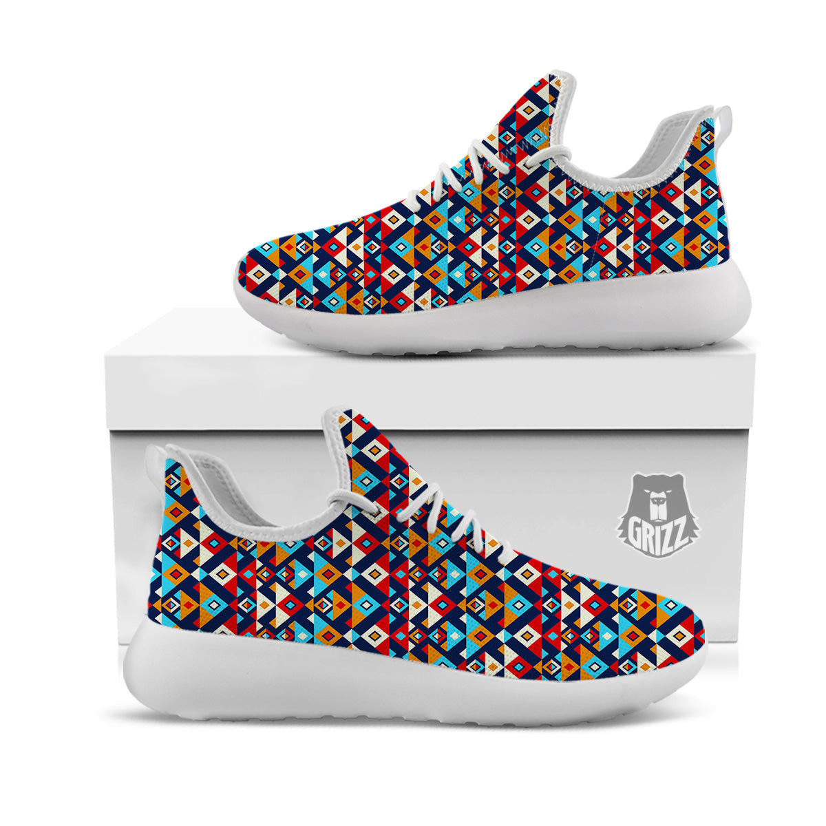 Ethnic Boho Colorful Print Pattern White Athletic Shoes-grizzshop