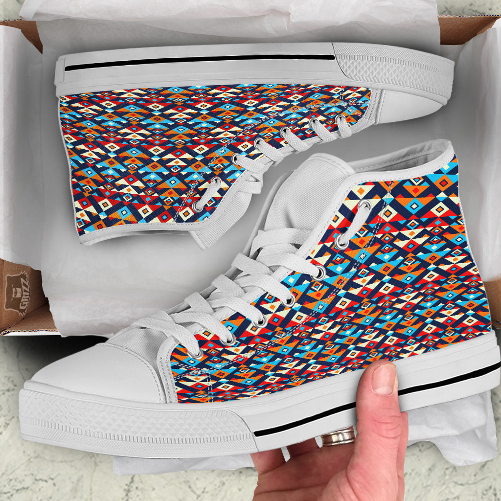Ethnic Boho Colorful Print Pattern White High Top Shoes-grizzshop