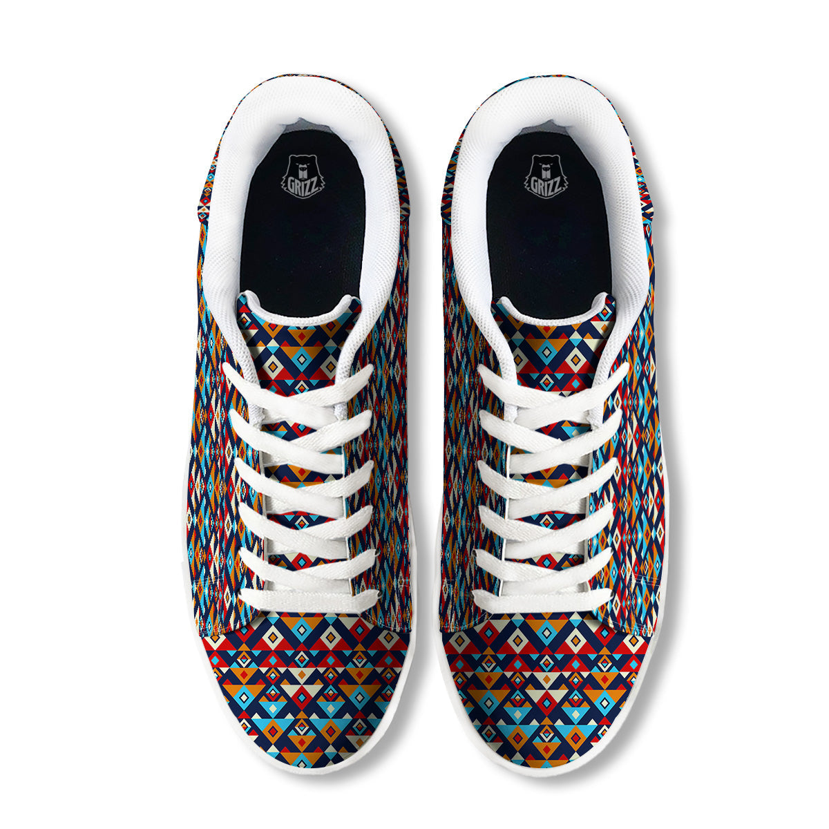Ethnic Boho Colorful Print Pattern White Low Top Sneakers-grizzshop