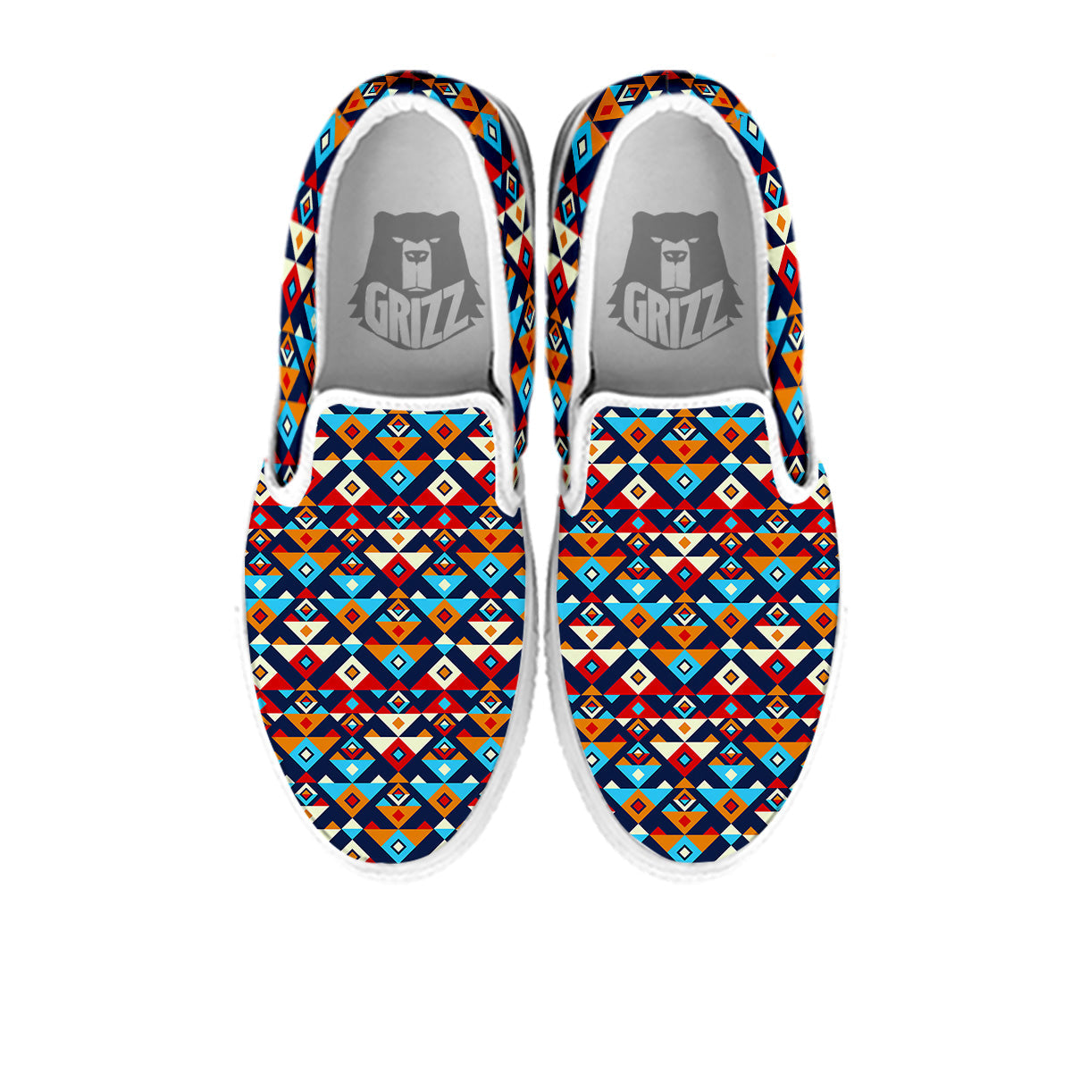 Ethnic Boho Colorful Print Pattern White Slip On Shoes-grizzshop