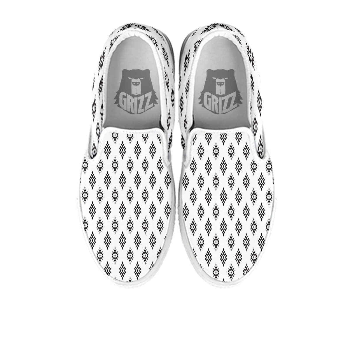 Ethnic Boho White And Black Print White Slip On Shoes-grizzshop