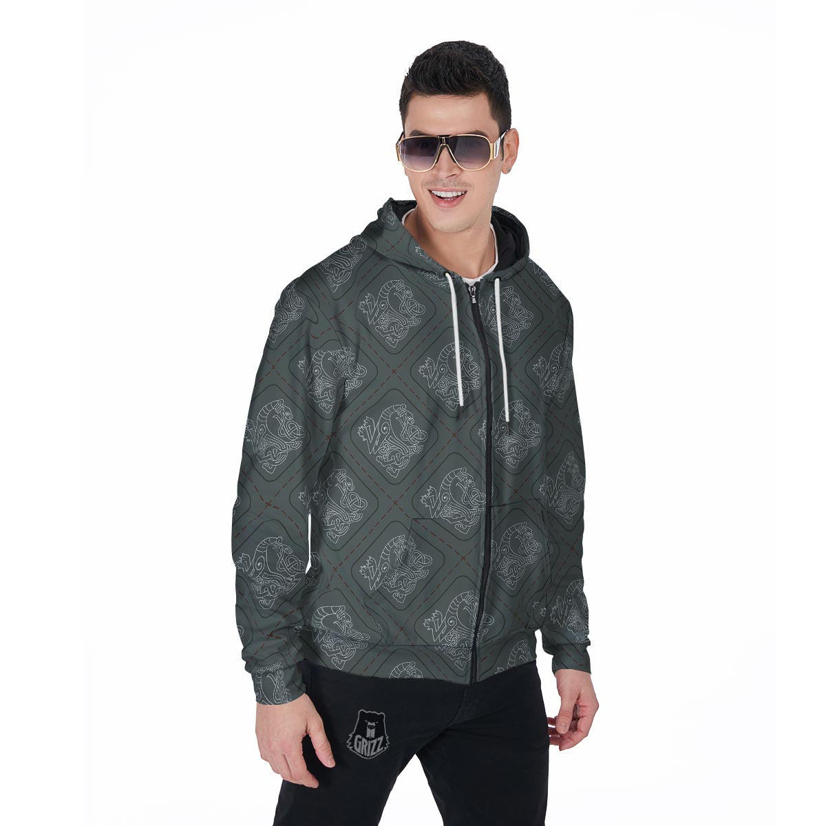 Ethnic Celtic Viking Men's Zip Up Hoodie-grizzshop