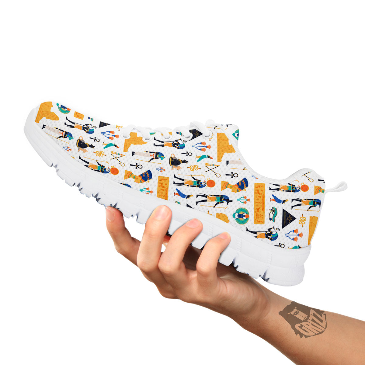 Ethnic Egyptian Print Pattern White Sneaker-grizzshop