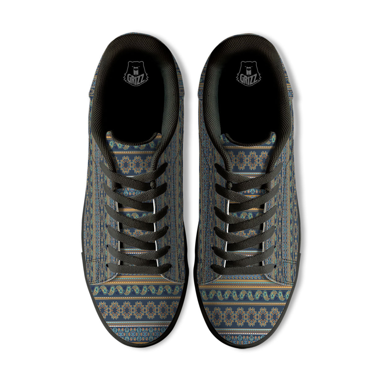 Ethnic Indian Print Pattern Black Low Top Sneakers-grizzshop