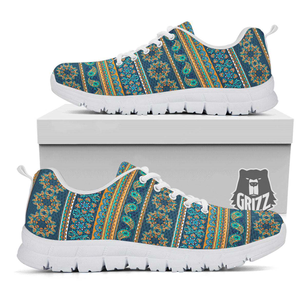 Ethnic Indian Print Pattern White Sneaker-grizzshop
