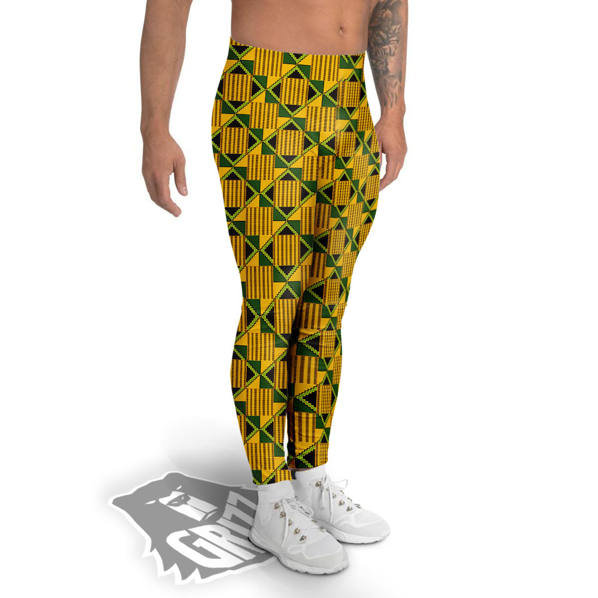 Ethnic Kente Print Pattern Men's Leggings-grizzshop