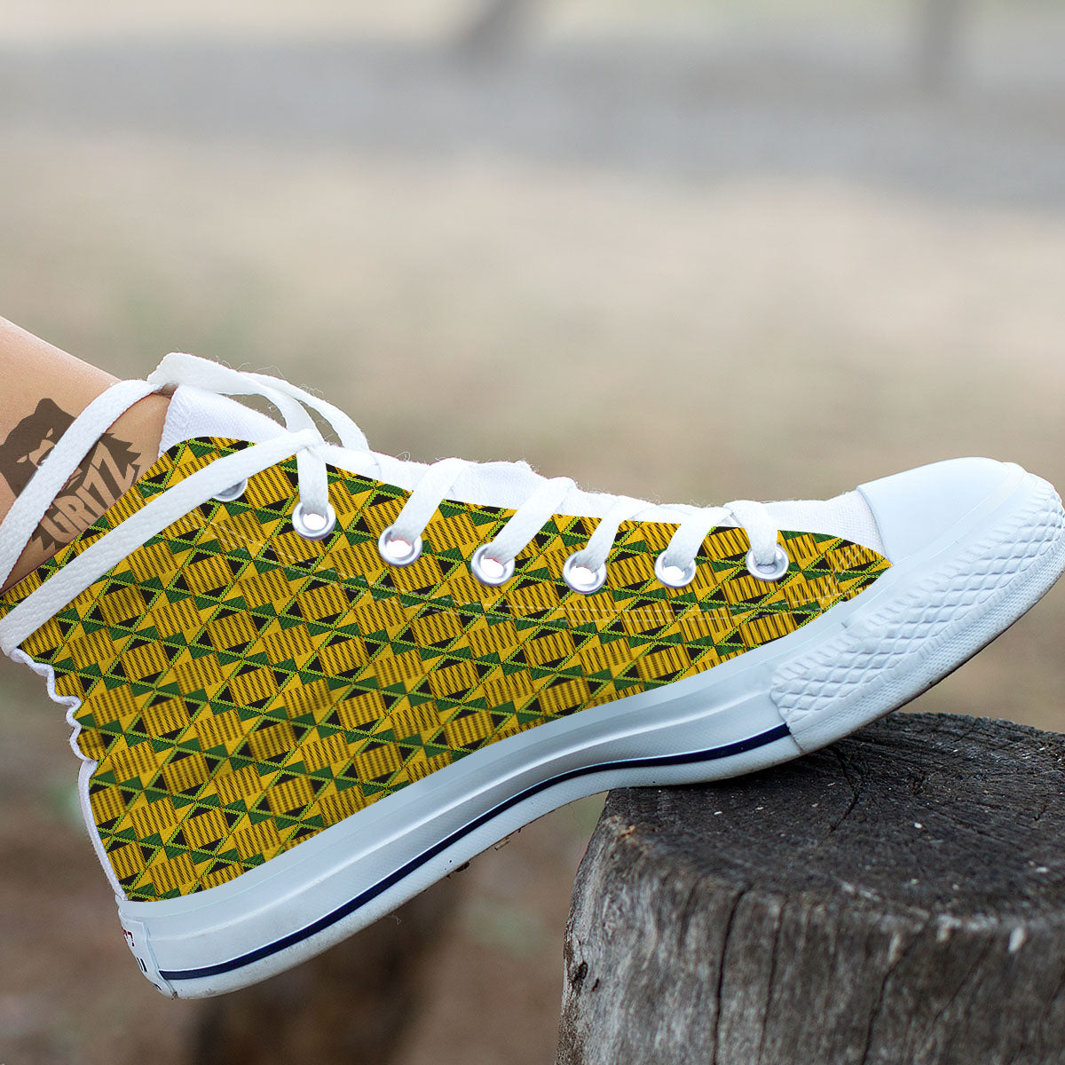 Ethnic Kente Print Pattern White High Top Shoes-grizzshop