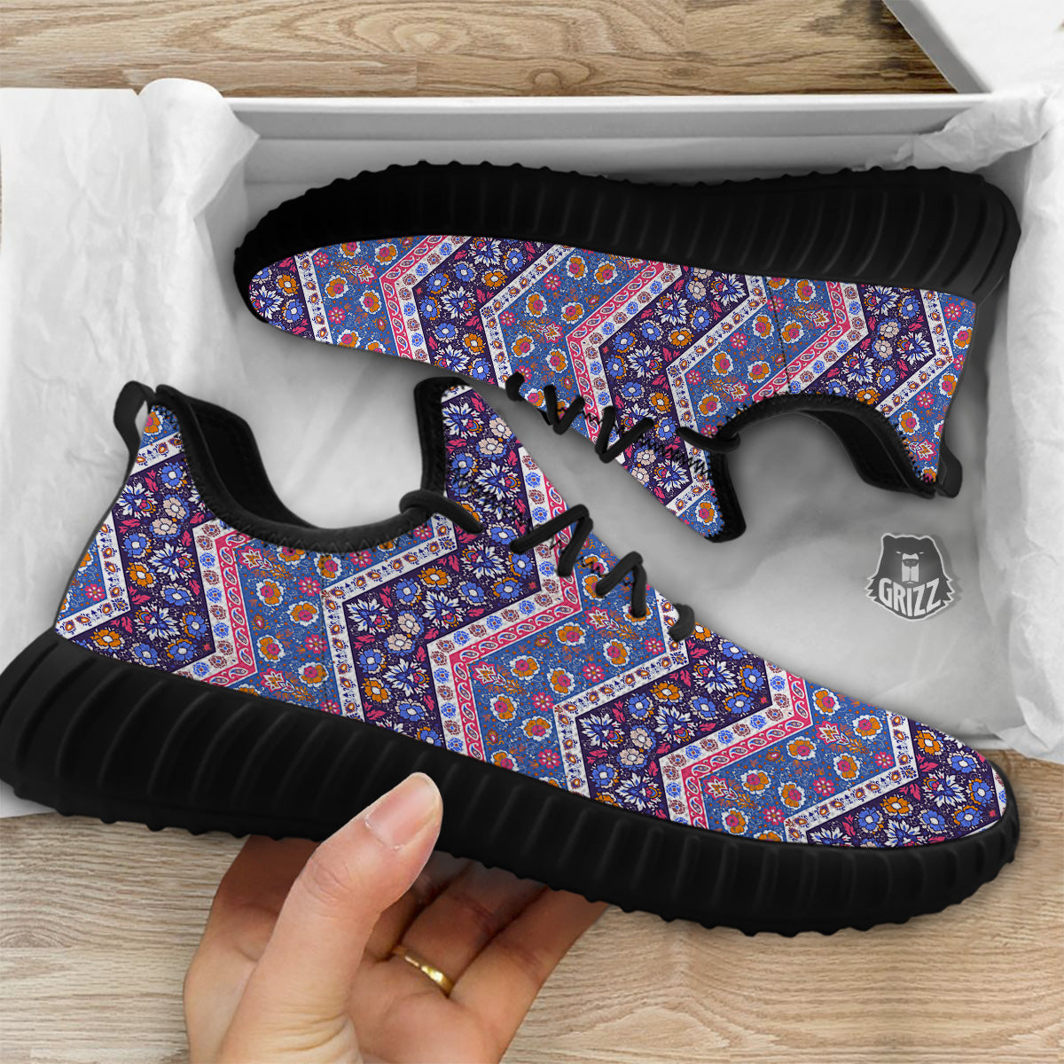 Ethnic Mandala And Indian Paisley Print Pattern Black Walking Shoes-grizzshop