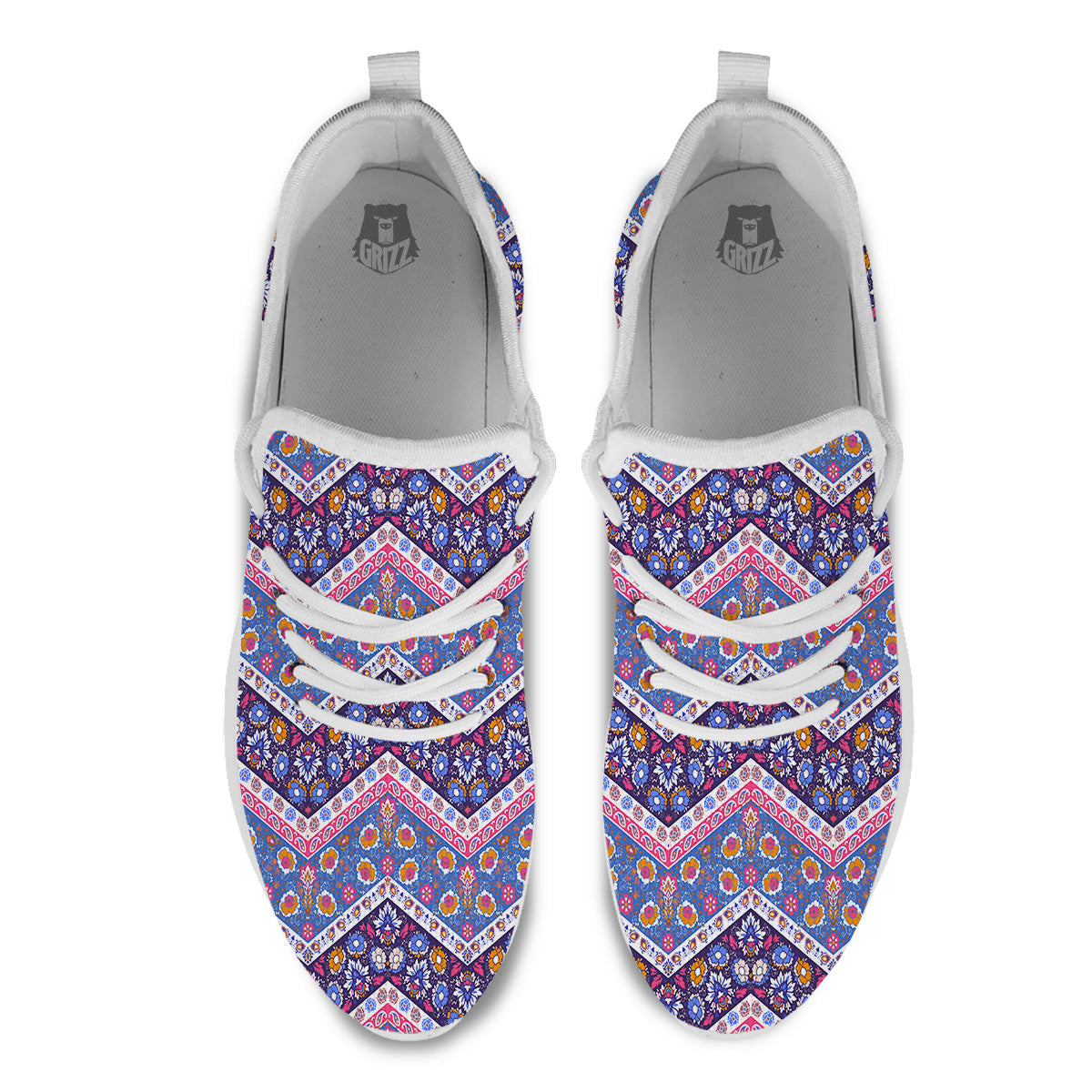 Ethnic Mandala And Indian Paisley Print Pattern White Athletic Shoes-grizzshop
