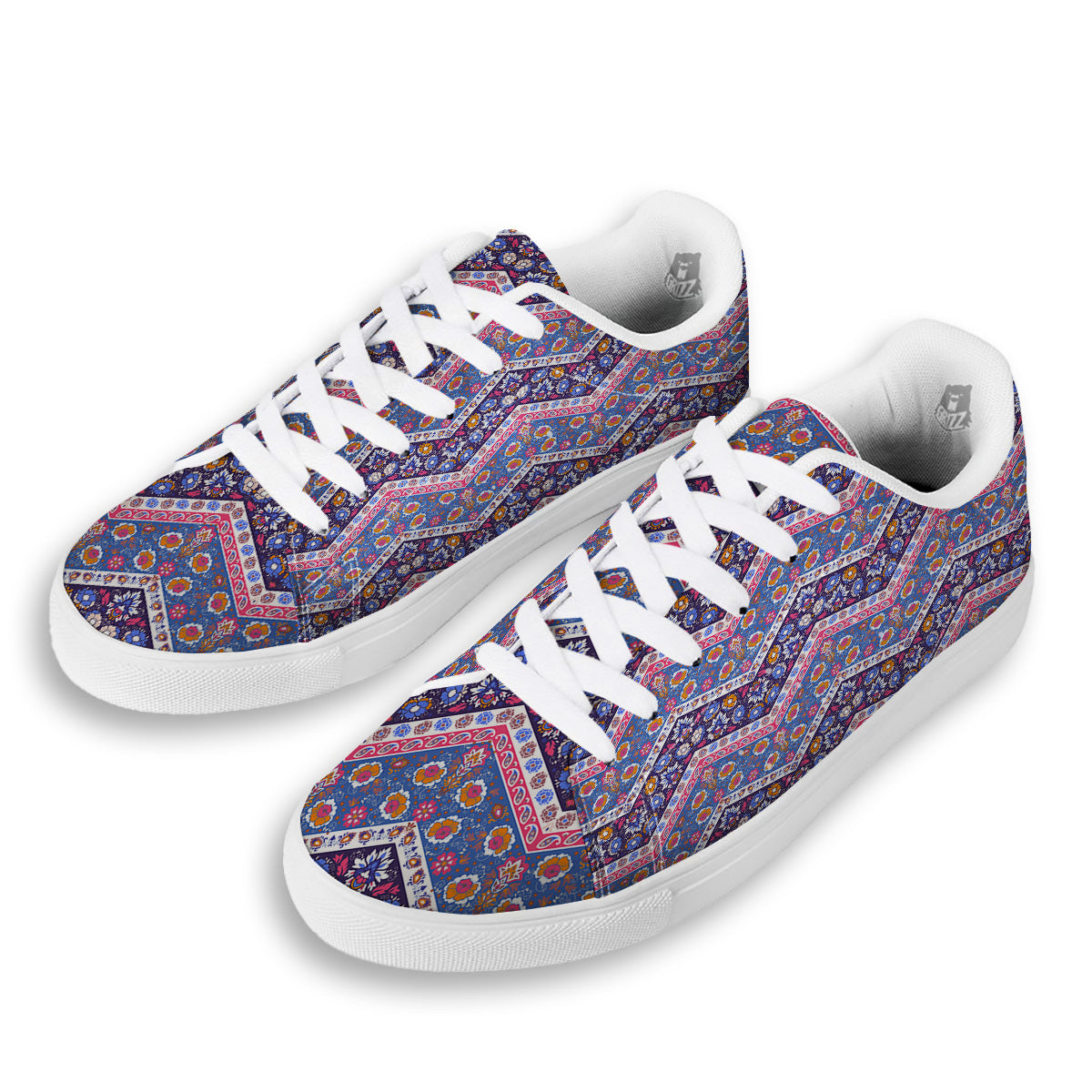 Ethnic Mandala And Indian Paisley Print Pattern White Low Top Sneakers-grizzshop