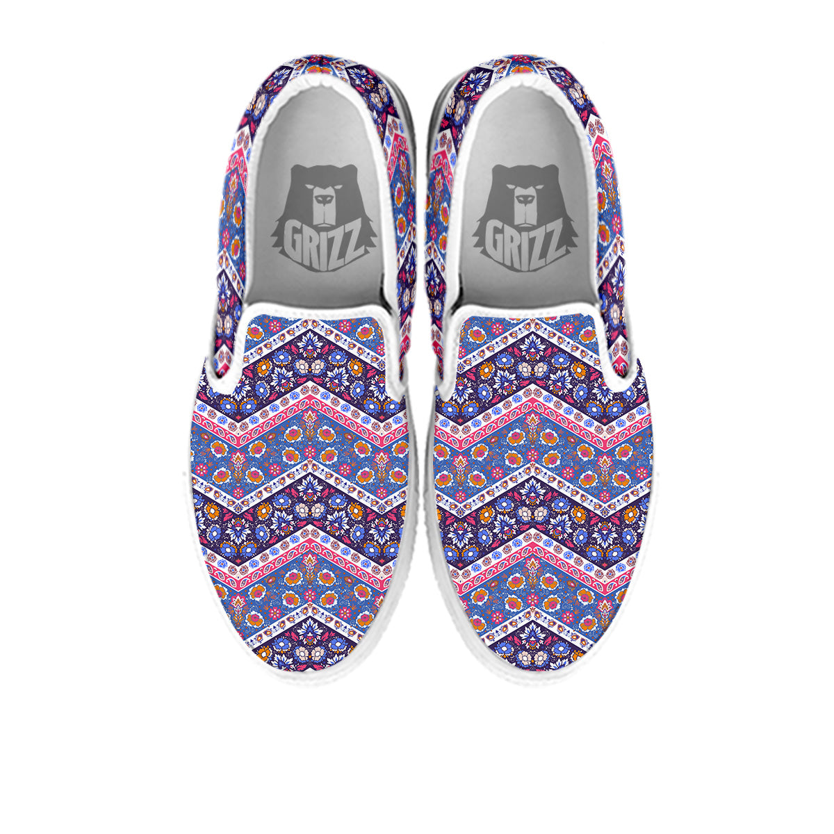 Ethnic Mandala And Indian Paisley Print Pattern White Slip On Shoes-grizzshop