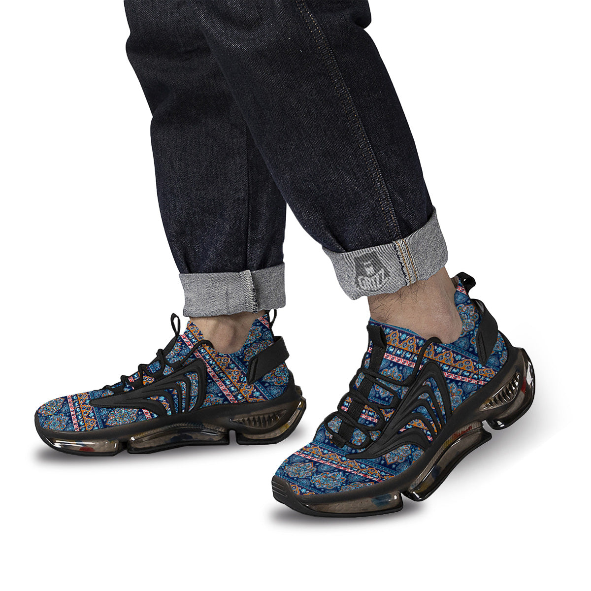 Ethnic Mandala Blue Print Pattern Black Gym Shoes-grizzshop