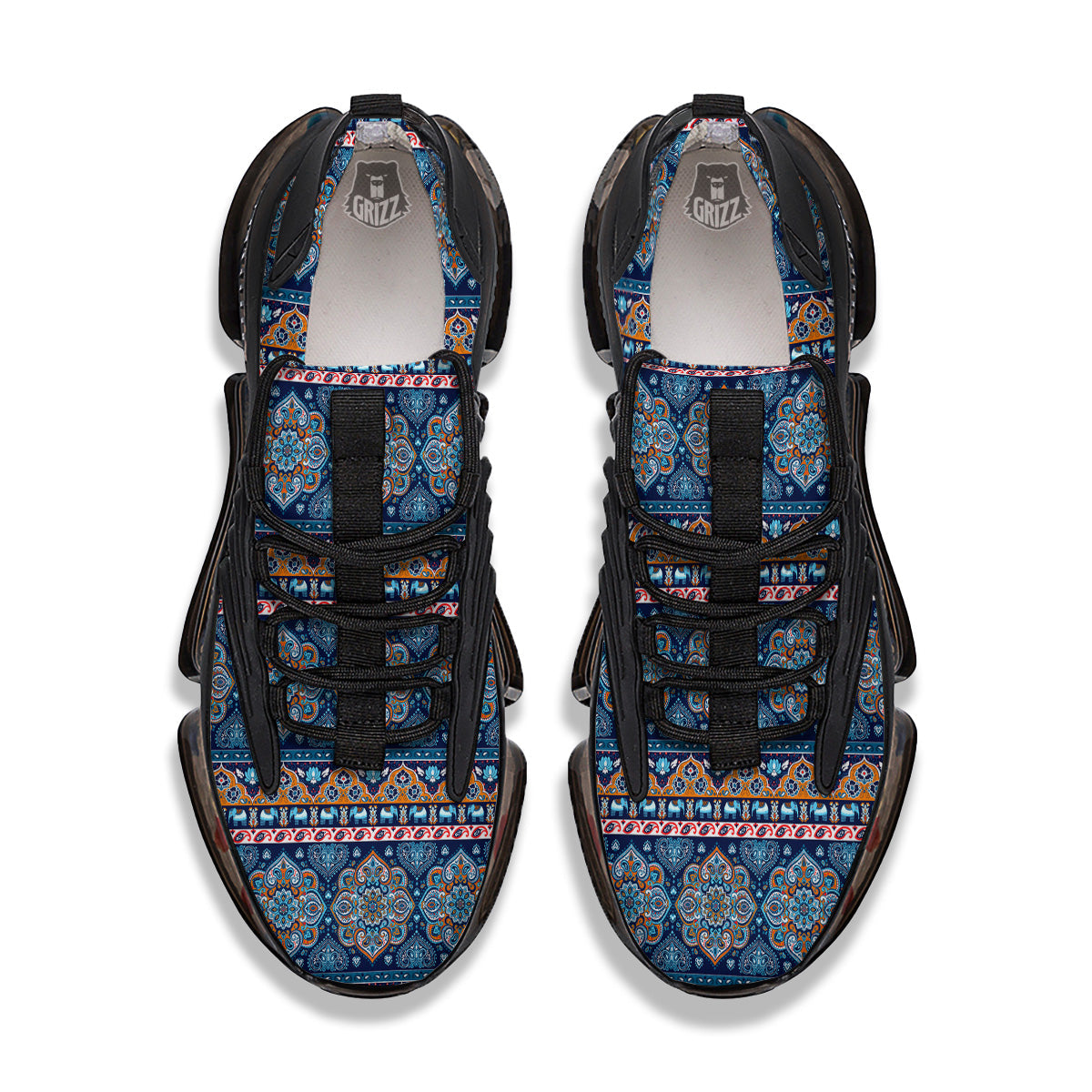 Ethnic Mandala Blue Print Pattern Black Gym Shoes-grizzshop