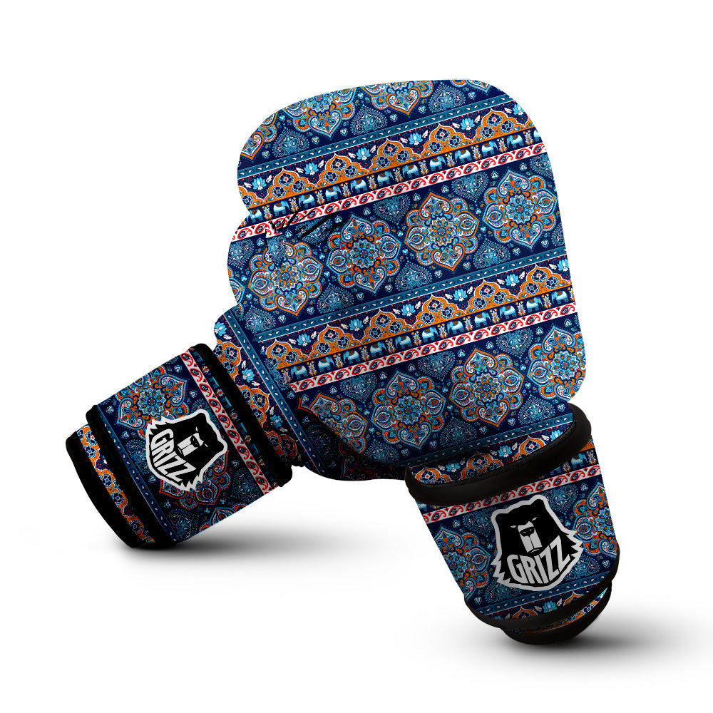 Ethnic Mandala Blue Print Pattern Boxing Gloves-grizzshop