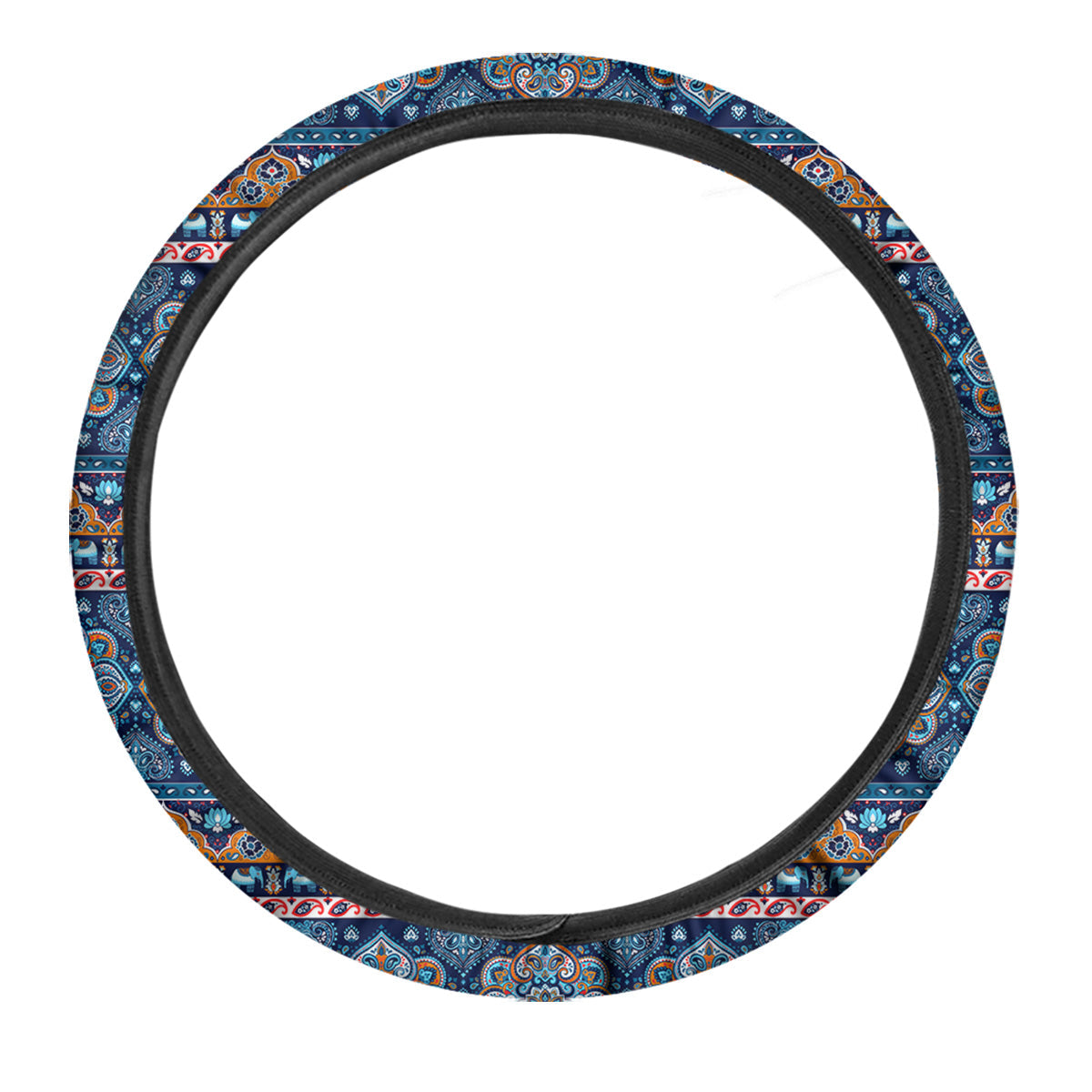 Ethnic Mandala Blue Print Pattern Car Steering Wheel Cover-grizzshop