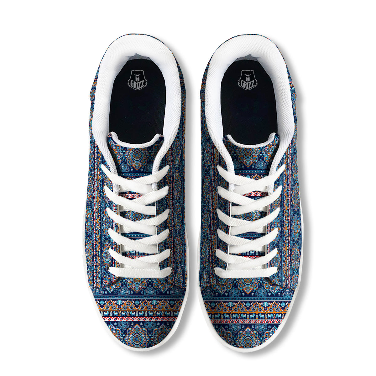 Ethnic Mandala Blue Print Pattern White Low Top Sneakers-grizzshop
