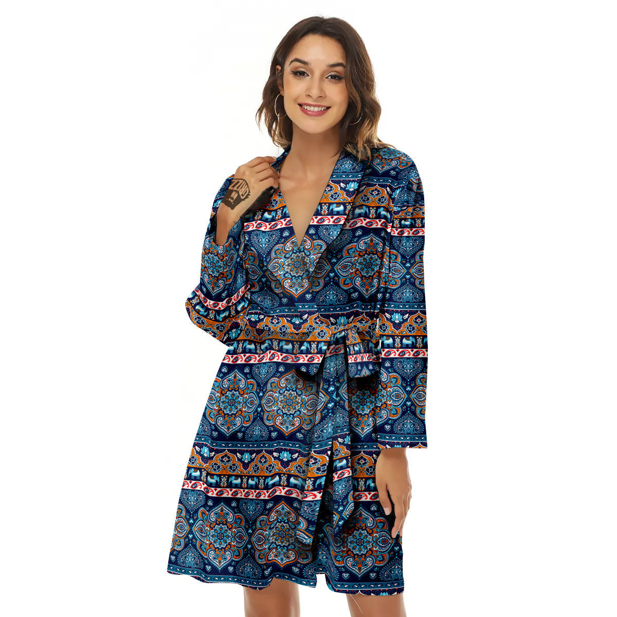 Ethnic Mandala Blue Print Pattern Women's Robe-grizzshop