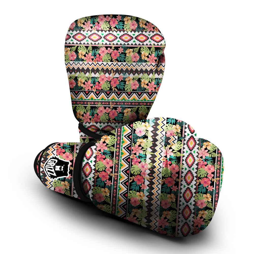 Ethnic Mix Tropical Flower Print Pattern Boxing Gloves-grizzshop