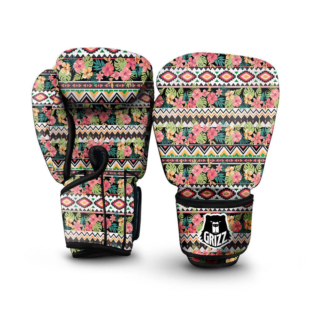 Ethnic Mix Tropical Flower Print Pattern Boxing Gloves-grizzshop