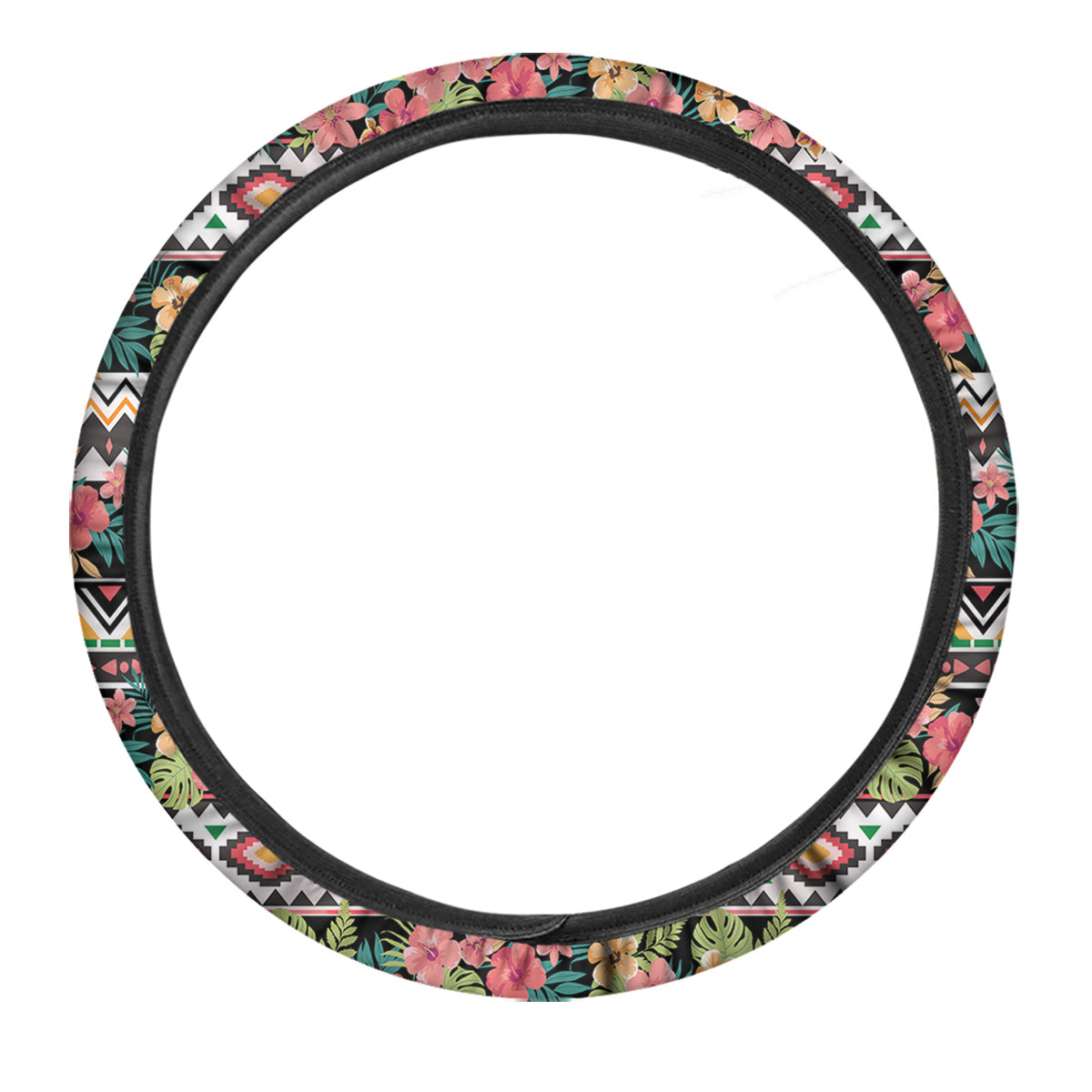 Ethnic Mix Tropical Flower Print Pattern Car Steering Wheel Cover-grizzshop