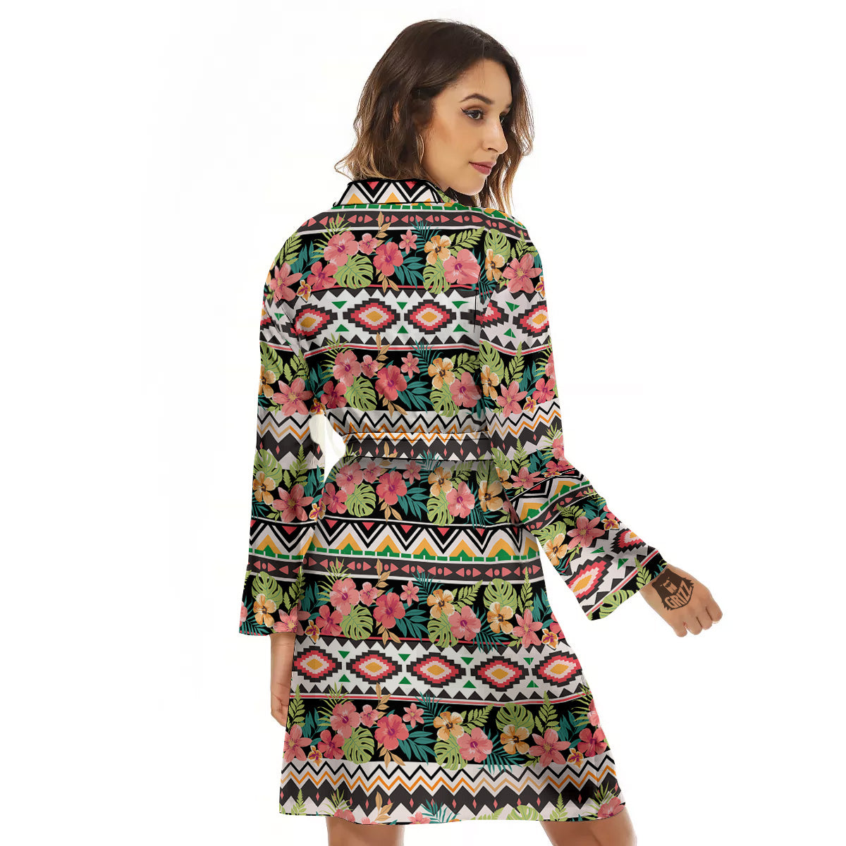 Ethnic Mix Tropical Flower Print Pattern Women's Robe-grizzshop