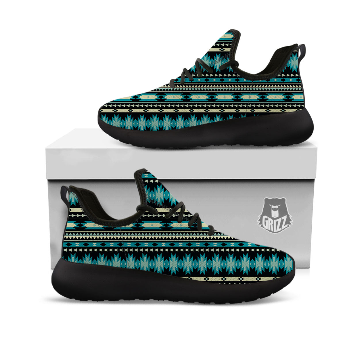 Ethnic Native Print Pattern Black Athletic Shoes-grizzshop