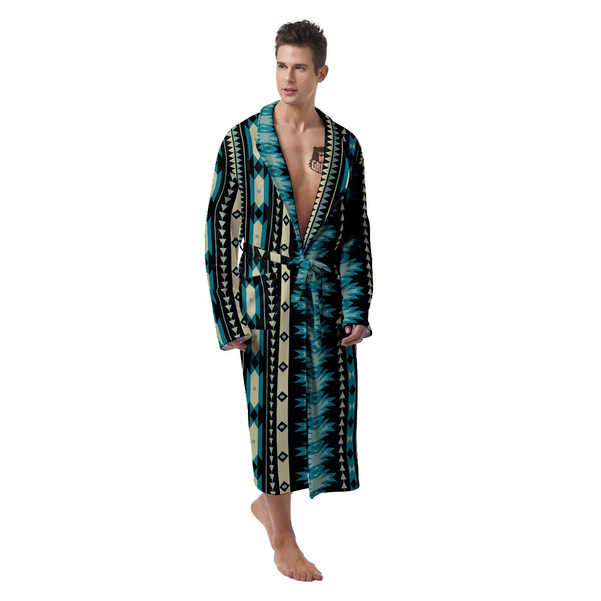 Ethnic Native Print Pattern Men's Robe-grizzshop