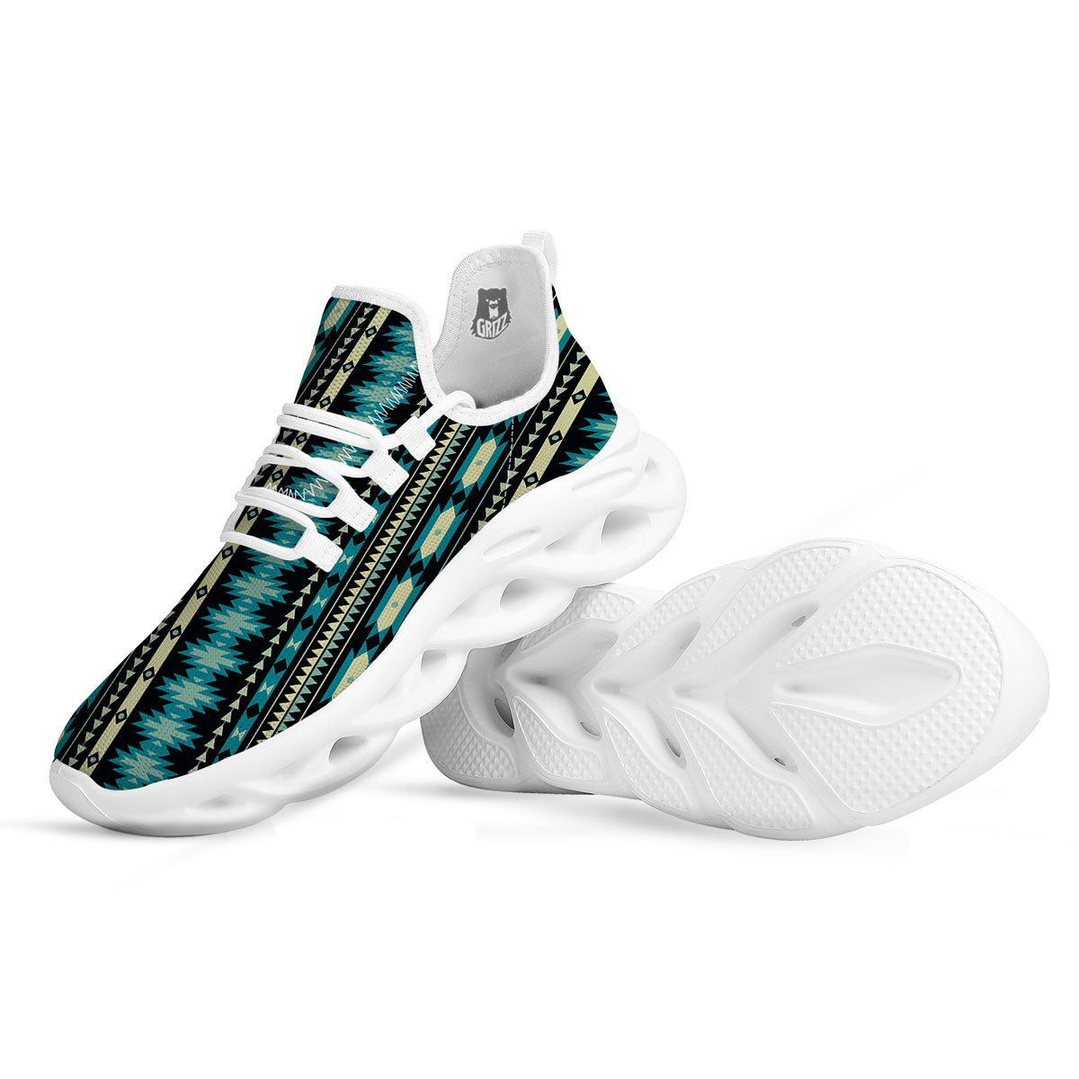 Ethnic Native Print Pattern White Running Shoes-grizzshop