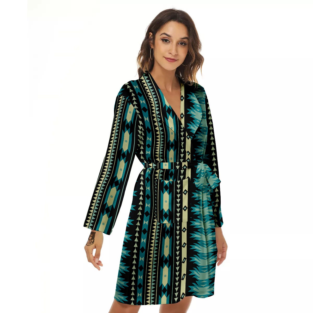 Ethnic Native Print Pattern Women's Robe-grizzshop