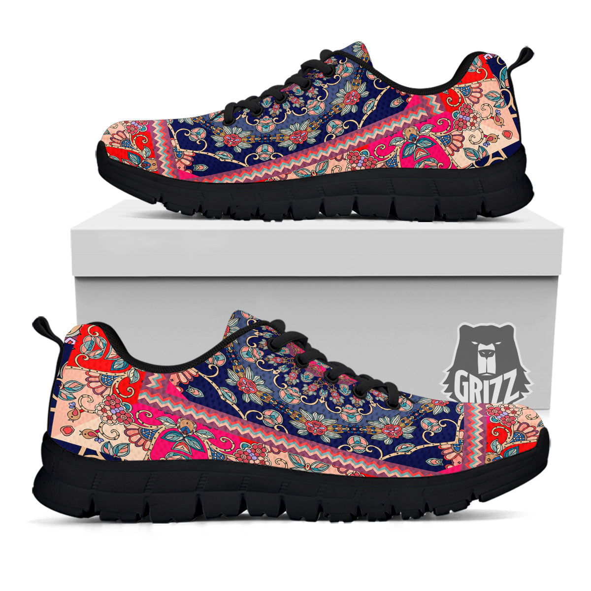 Ethnic Patchwork Square Print Black Sneaker-grizzshop