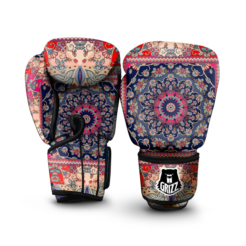 Ethnic Patchwork Square Print Boxing Gloves-grizzshop
