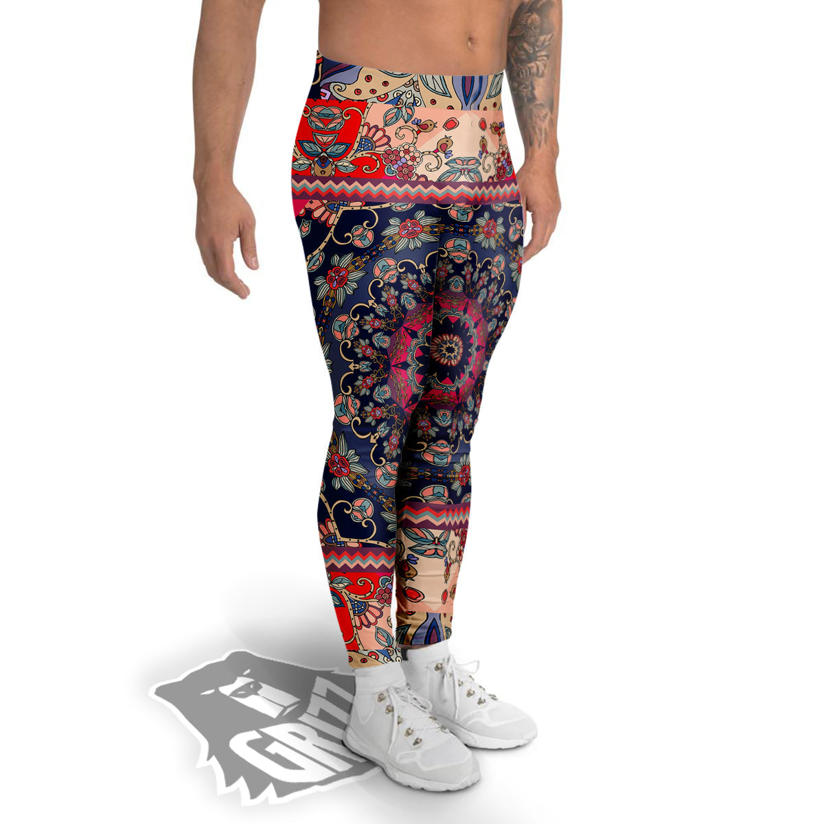 Ethnic Patchwork Square Print Men's Leggings-grizzshop