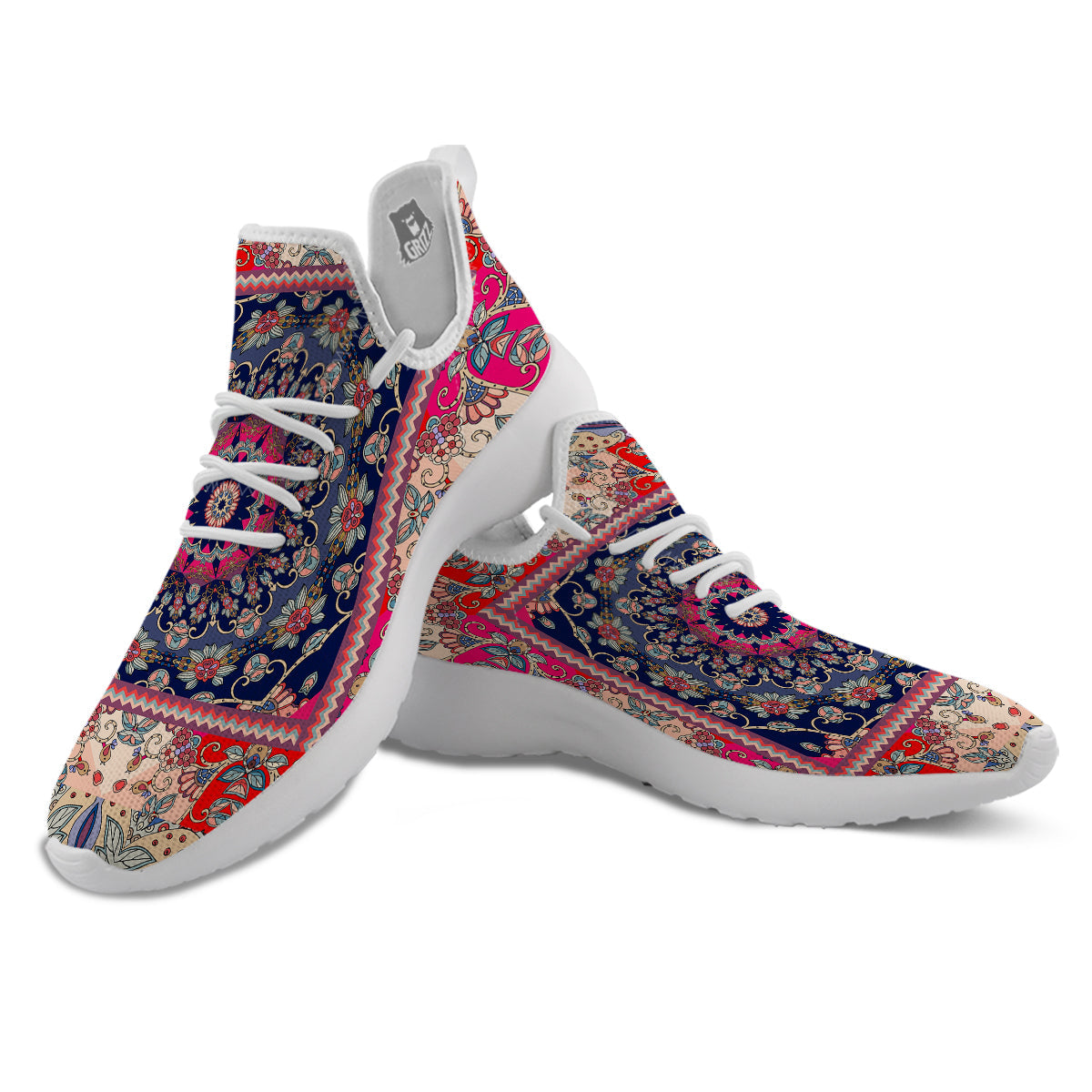 Ethnic Patchwork Square Print White Athletic Shoes-grizzshop